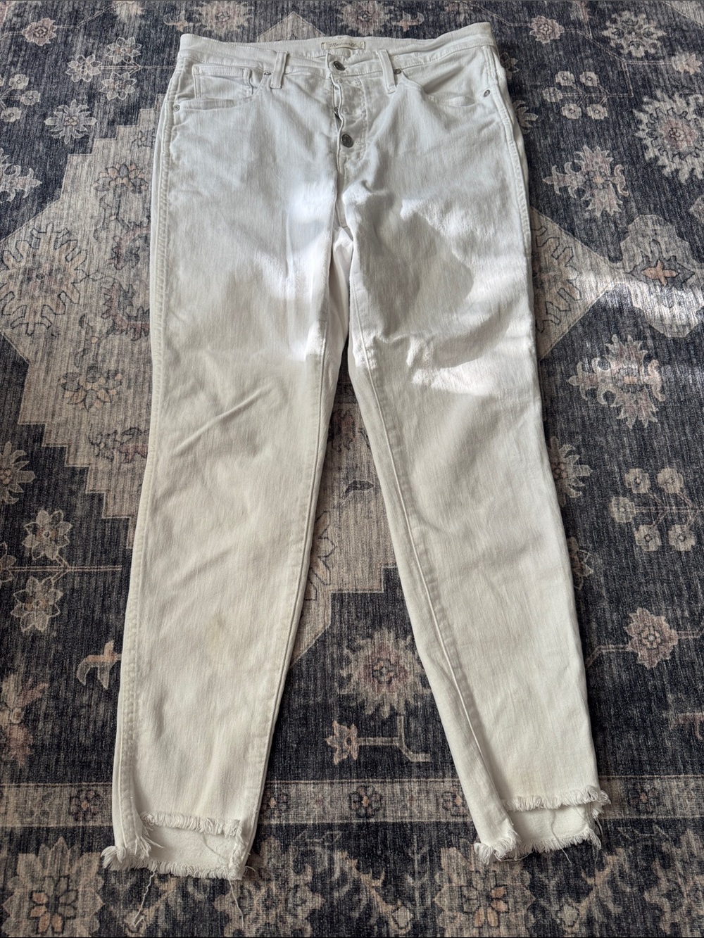 Madewell Off-White Skinny Jeans with Frayed Hem